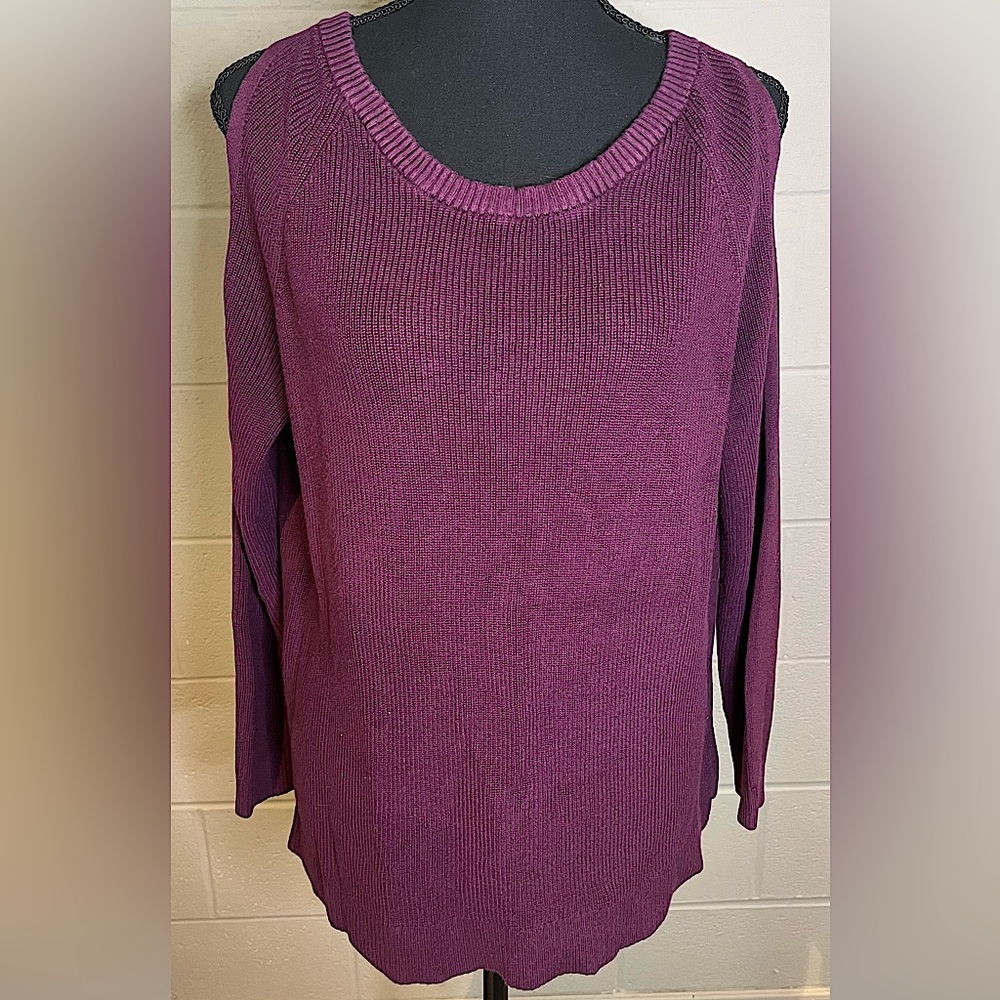 Purple cold shoulder sweater